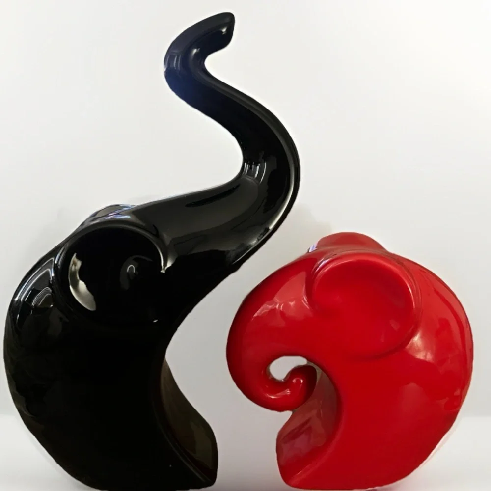 Elegant Black and Red Elephant Sculptures - Picture 1 of 11